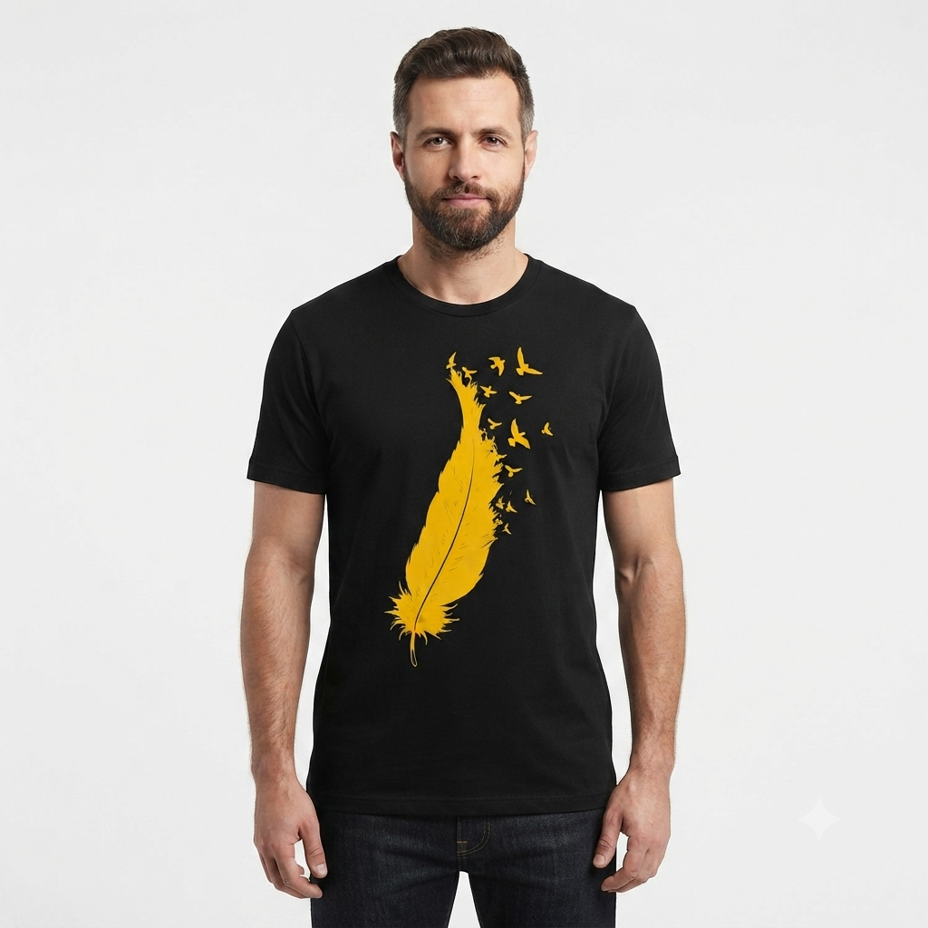 Graphic Printed Tee – Yellow Feather